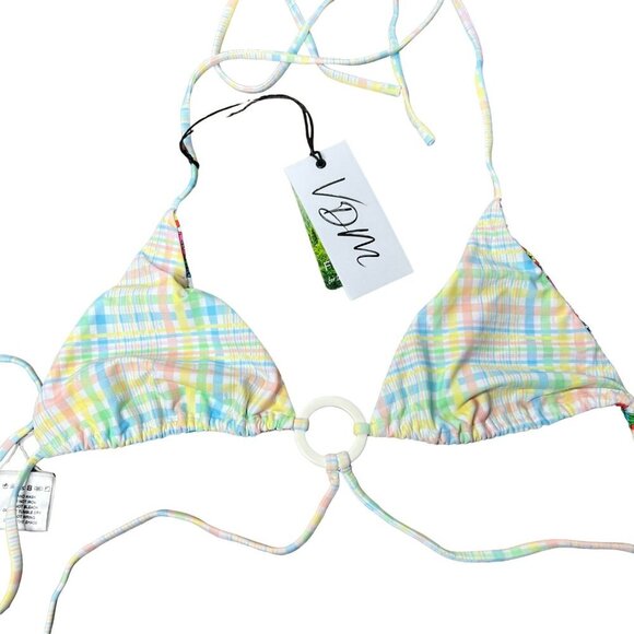 NWT Revolve VDM The Label Ziggy Reversible Bikini Top‎ Pastel Plaid Retro Floral - Picture 3 of 7